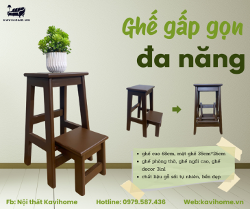 Ghế gỗ tự nhiên 2 tầng gập mở – Nhỏ gọn, chắc chắn, tiện lợi cho mọi không gian