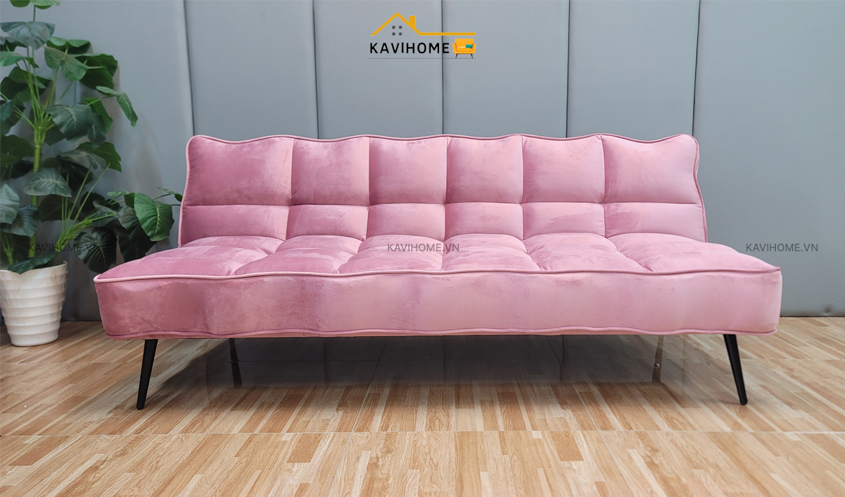 sofa bed kiểu dáng mây bọc nỉ màu hồng dài 1,8m
