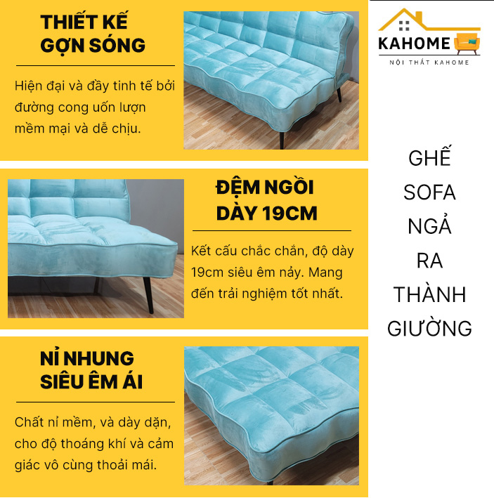 sofa bed vien may mau xanh ngoc bich 1m8 vai ni nhung va khung go tu nhien chac chan