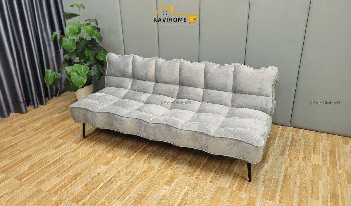 Ghế Sofa Bed Bọc Nỉ Nhung Màu Xám Nhạt Dài 1,8m