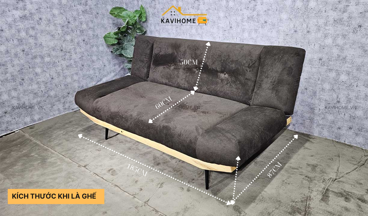 kích thước khi là ghế của sofa chân thuyền bọc nỉ tăm màu nâu