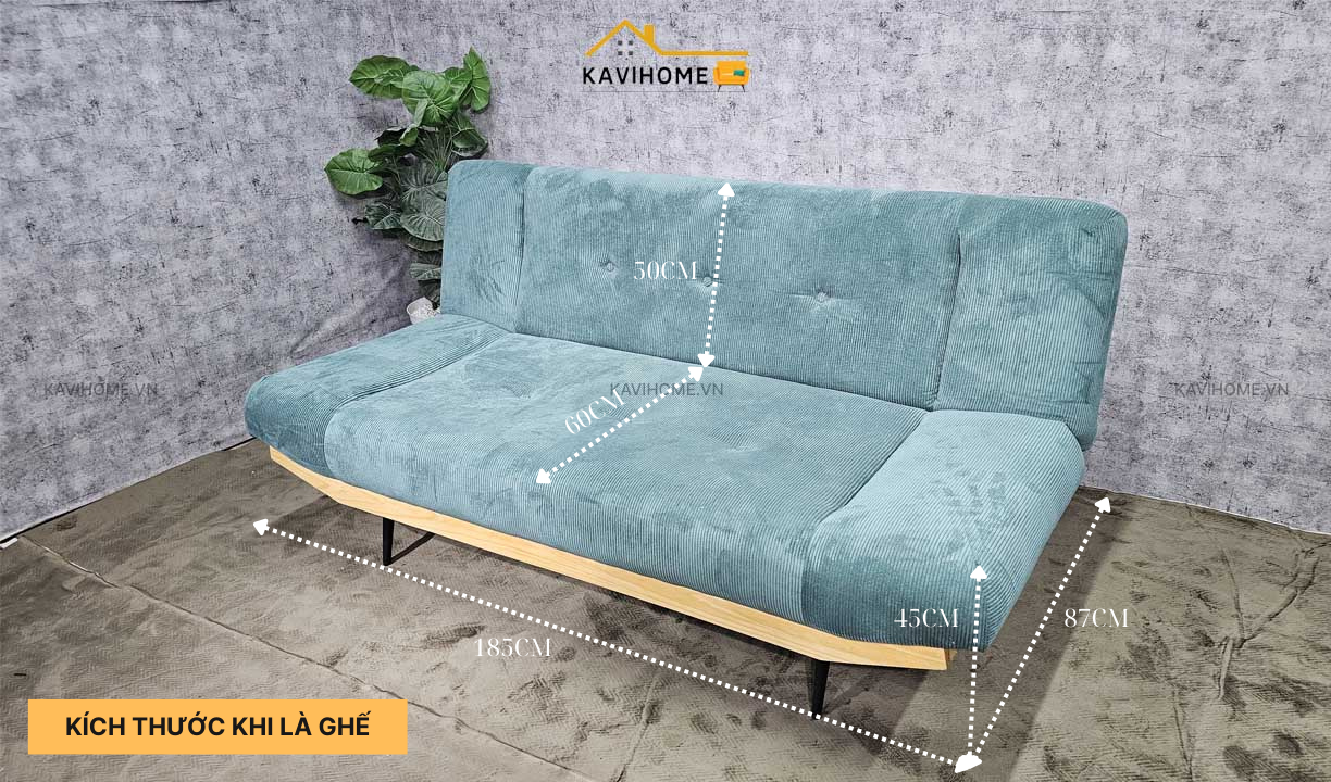 sofa bed chân thuyền bọc nỉ tăm màu xanh ngọc lạ mắt sang trọng