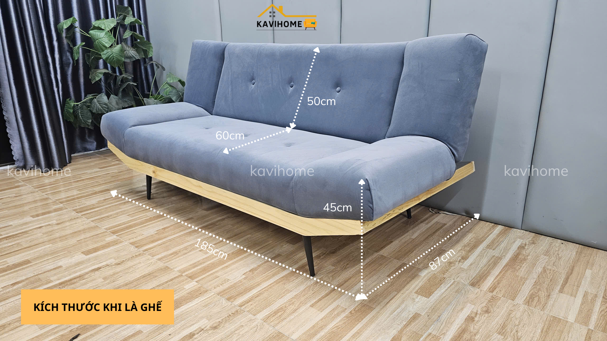 sofa bed chân thuyền kích thước 185*115cm