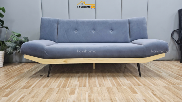 Sofa bed chân thuyền bọc nỉ nhung màu xám, thiết kế linh hoạt, phong cách hiện đại