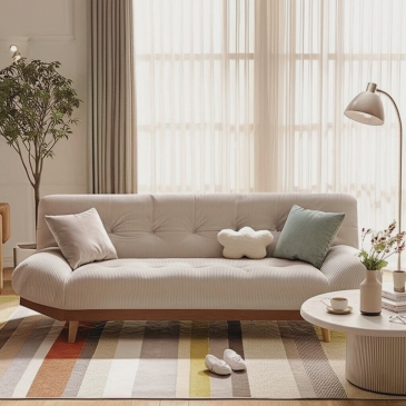 Ghế Sofa Bed Chân Thuyền Bọc Nỉ Tăm Màu Be Dài 1,85m