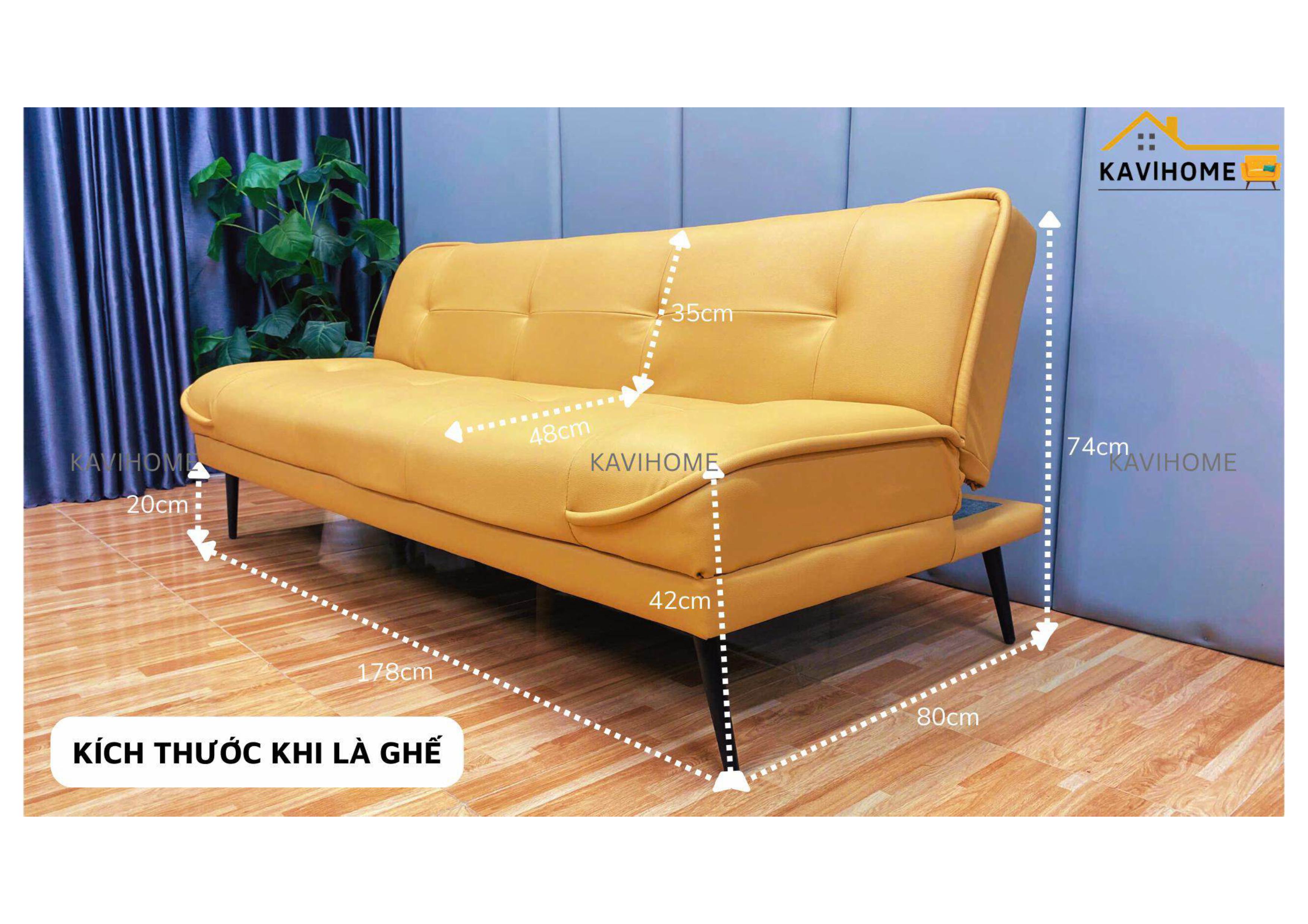 kich thuoc ghe sofa bed vien vuong kieu moi boc da cong nghiep mau vang dong