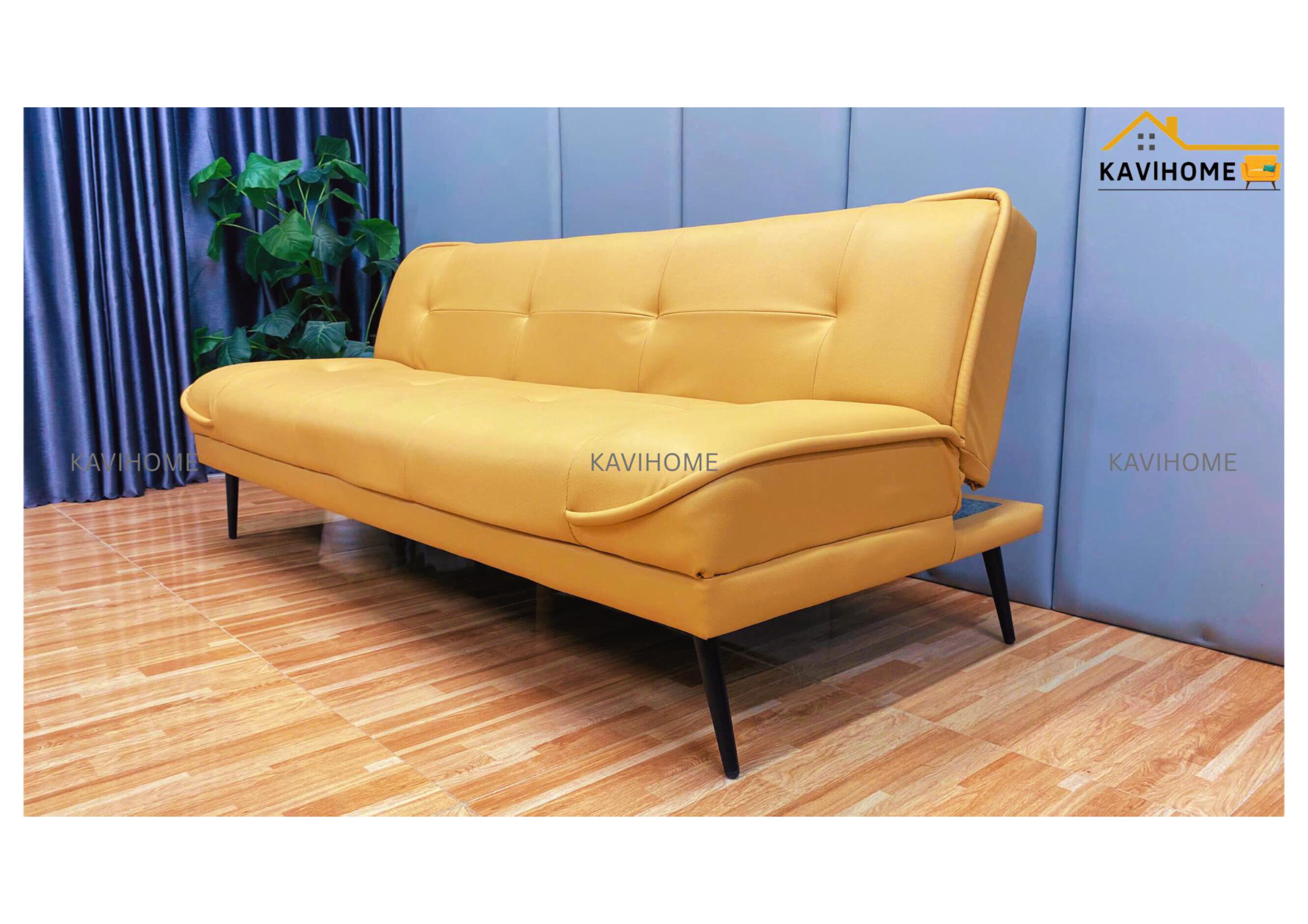 sofa bed vien vuong kieu moi boc da cong nghiep mau vang dong ca tinh