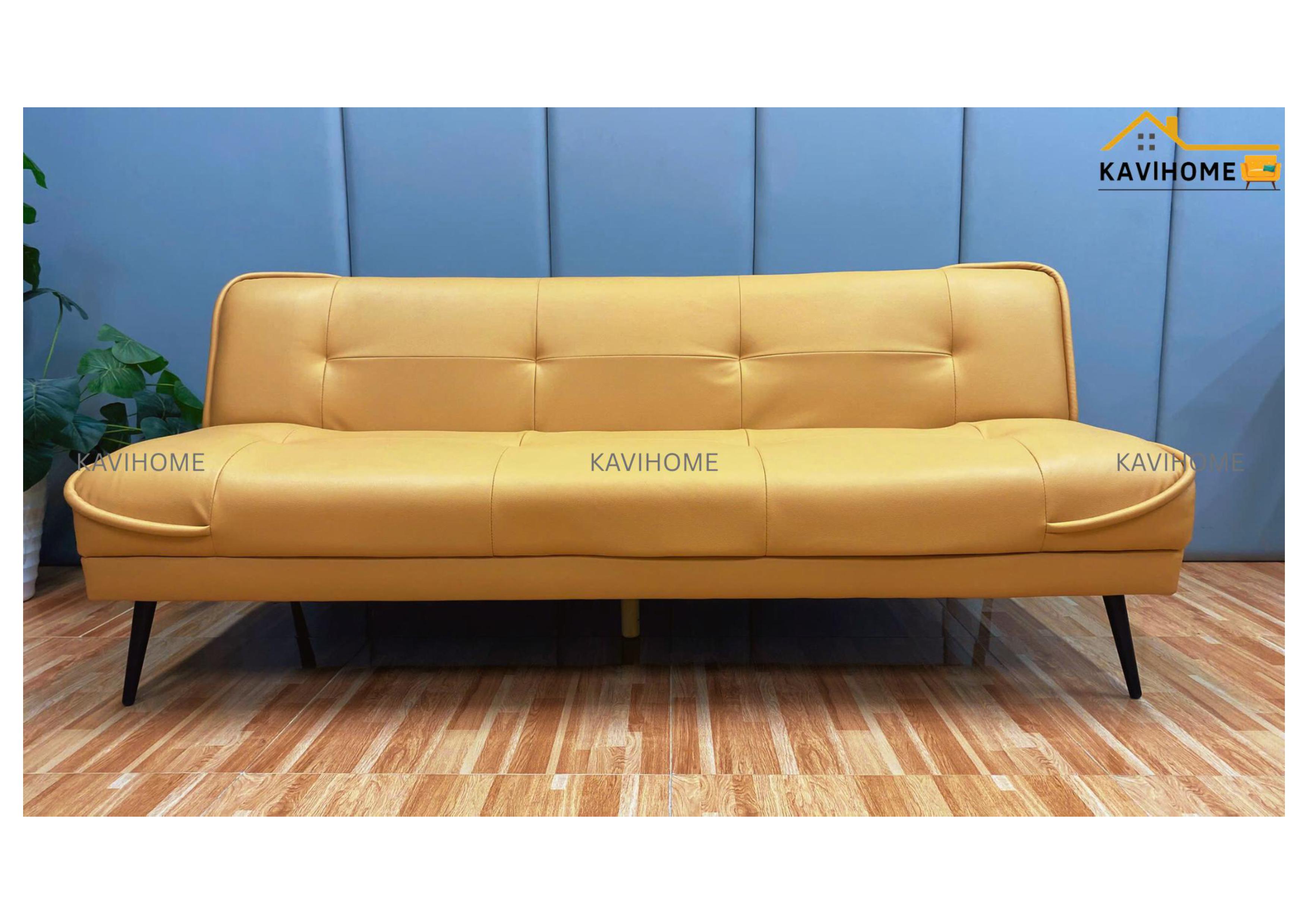 sofa bed vien vuong kieu moi boc da cong nghiep mau vang dong ca tinh