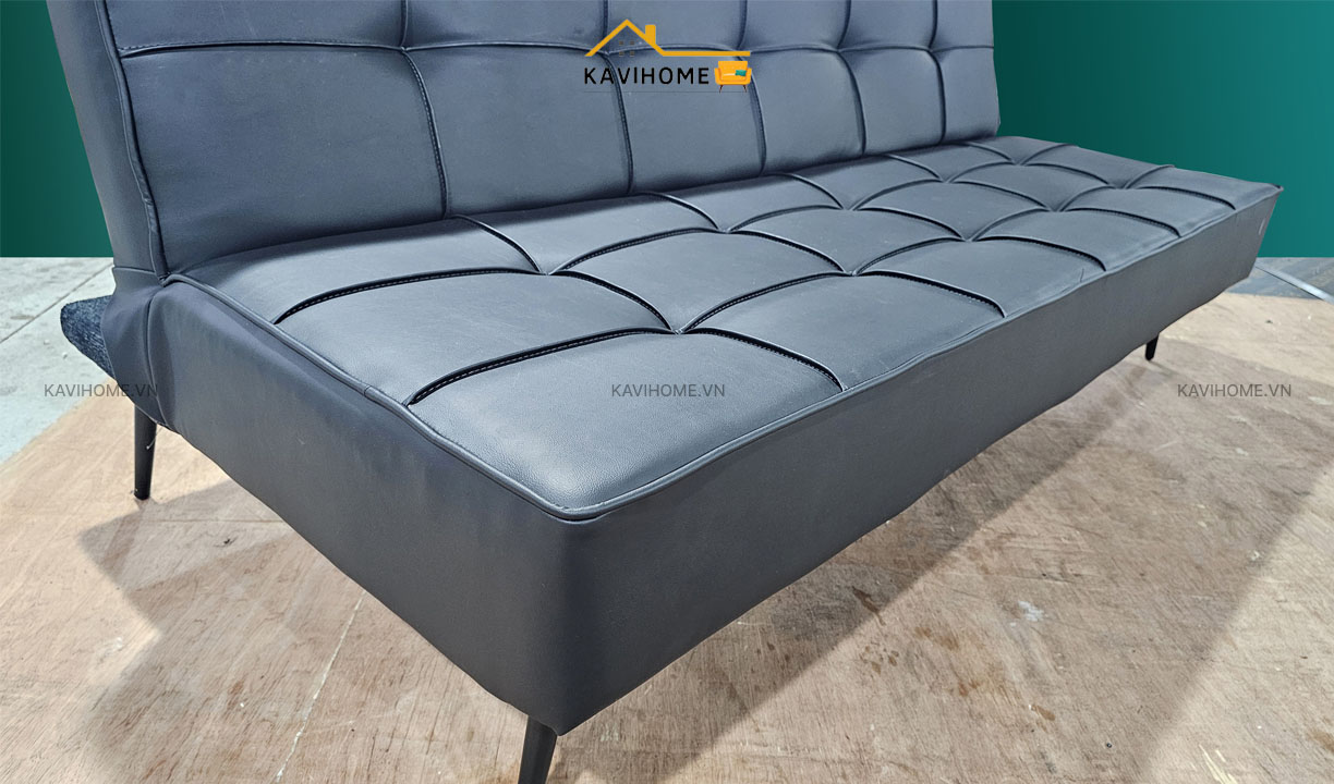 sofa bed viền vuông bọc da công nghiệp màu đen sang trọng