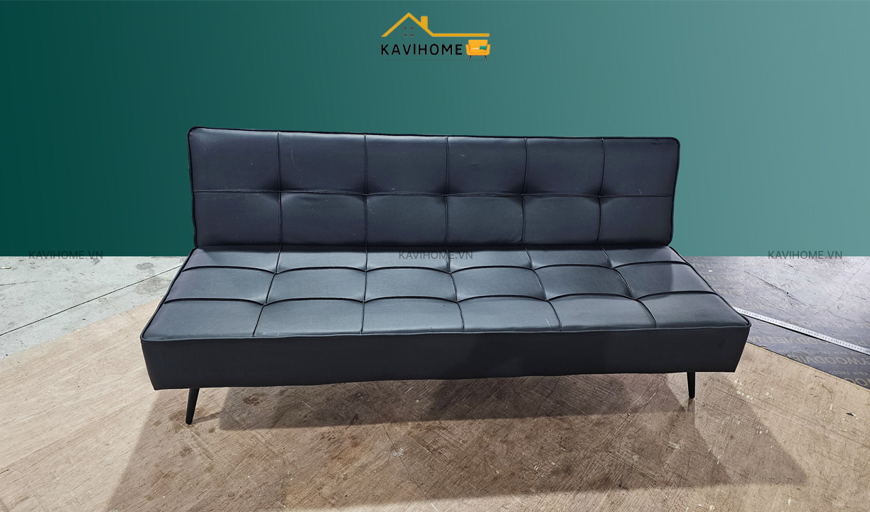 sofa giường ô vuông bọc da công nghiệp màu đen chống nước