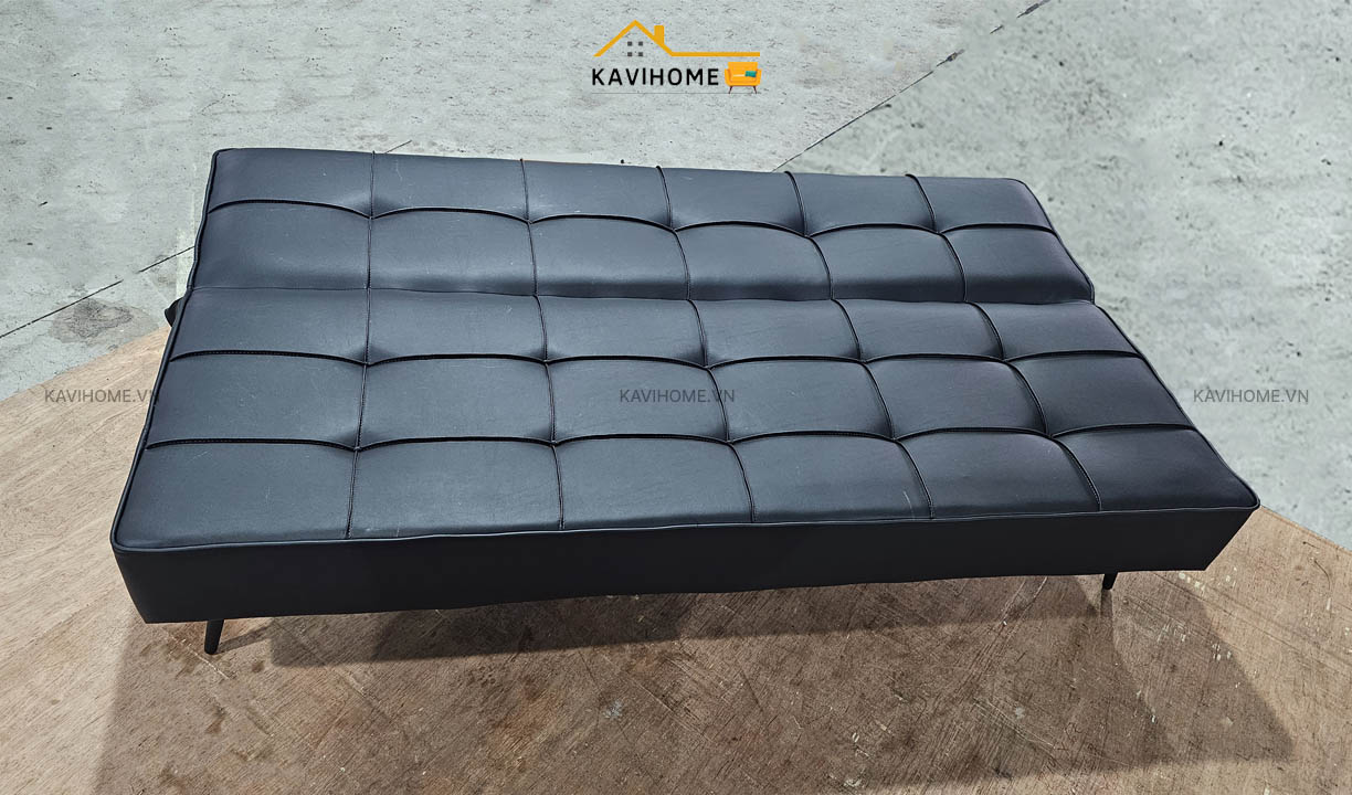 sofa bed 3in1 ngả thành giường viền vuông bọc da công nghiệp màu đen không sợ bẩn