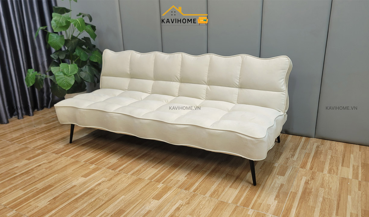 sofa bed bọc nỉ màu trắng dài 1,8m