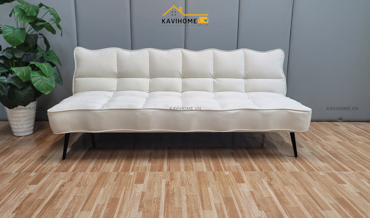sofa giường bọc nỉ màu trắng sữa dài 1,8m