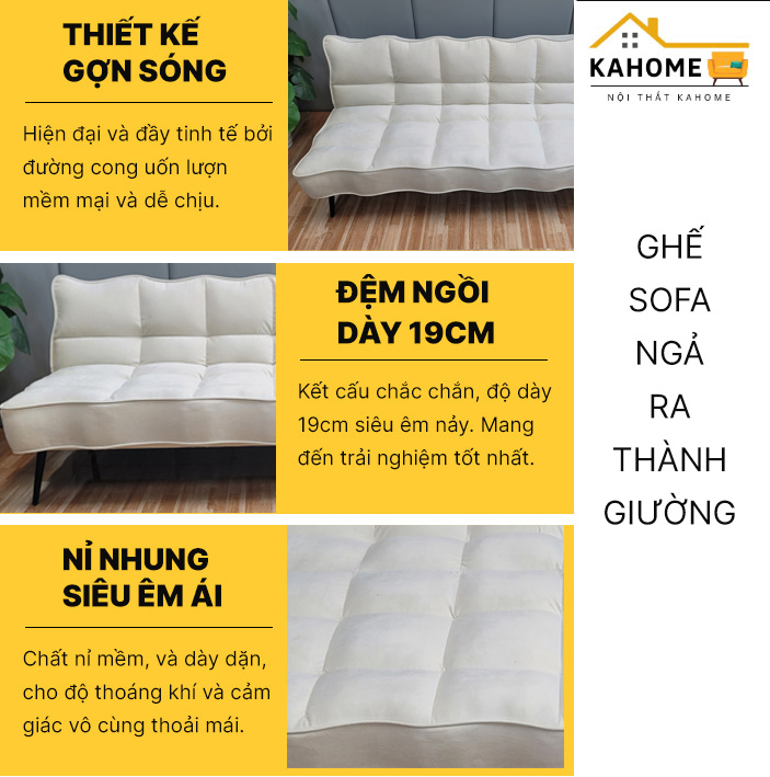 cấu tạo chắc chắn của ghế sofa bed màu trắng sữa