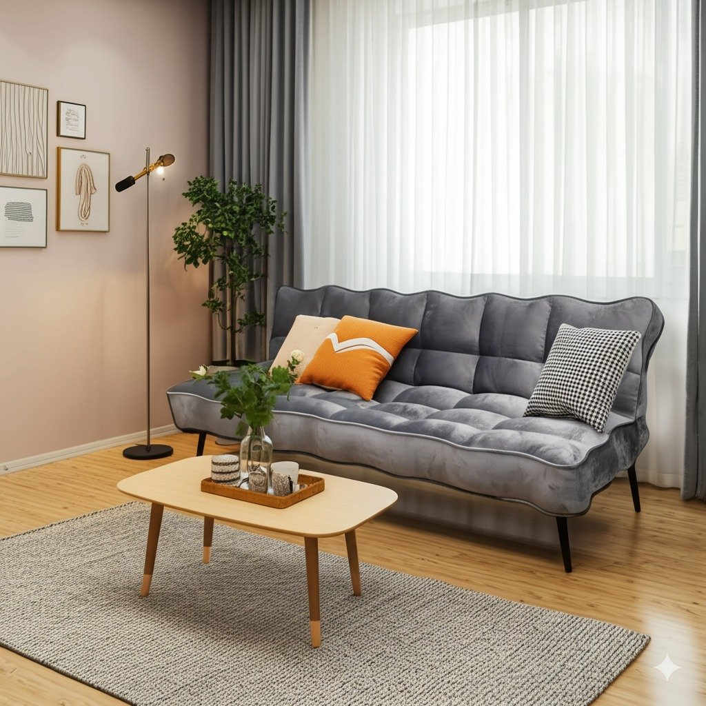 sofa bed vien may mau xam dam sang trong
