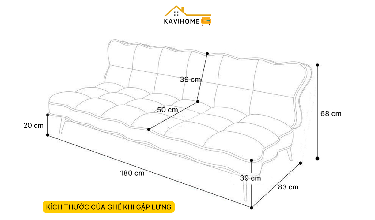 kích thước ghế sofa khi gập thành ghế