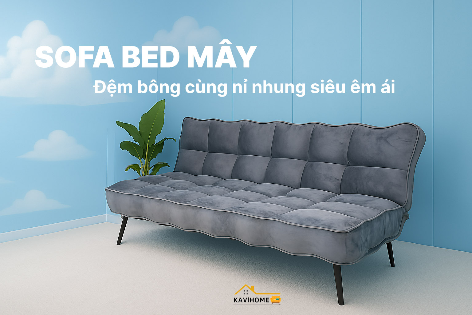 Ghế Sofa Bed Bọc Nỉ Nhung Màu Xám Dài 1,8m